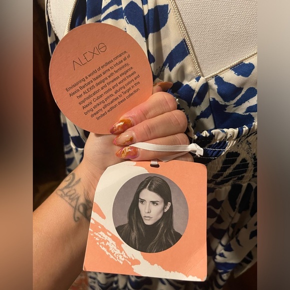 NWT ALEXIS for Target Botanical Tie Strap Asymmetrical Hem Dress Med, Blue/White - Picture 16 of 17